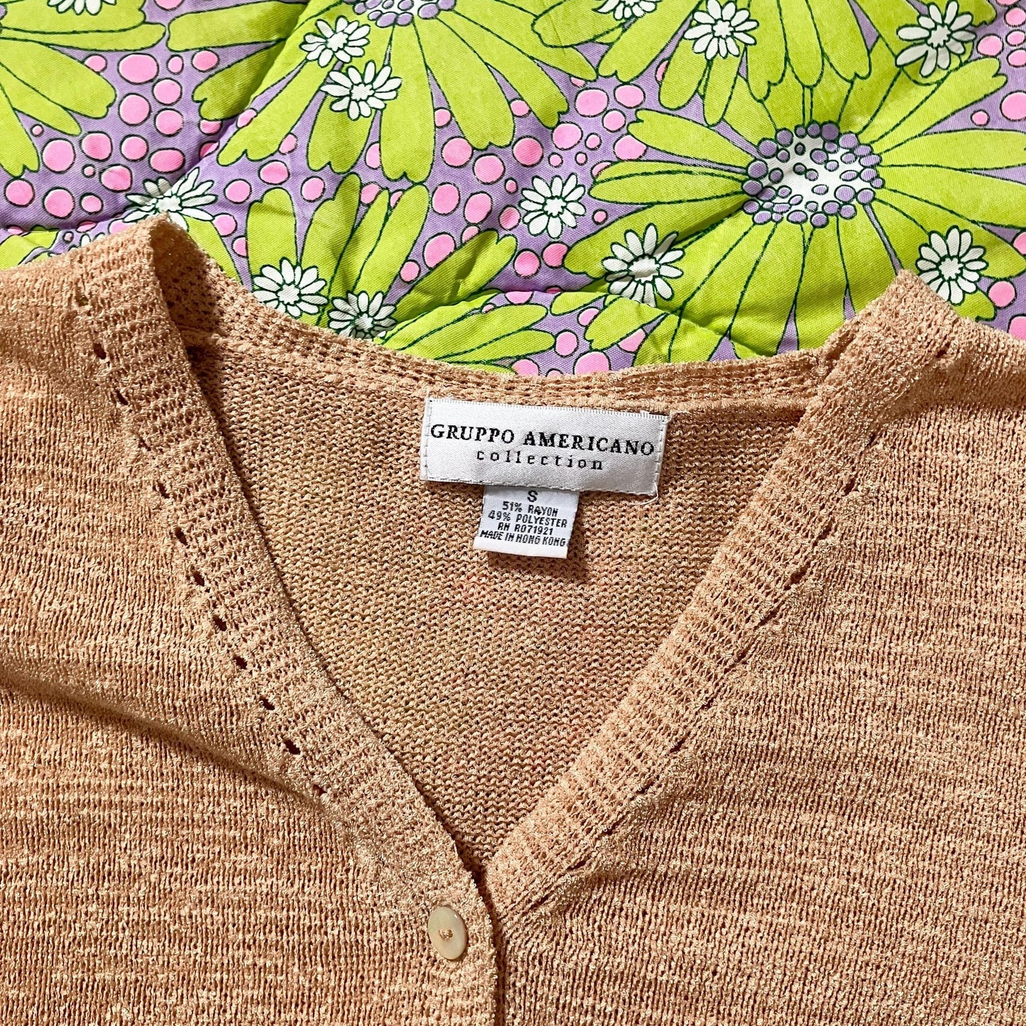 Vintage cardigan top knit tan | S-M | 90 sheer see through Gruppo Americano Collection
