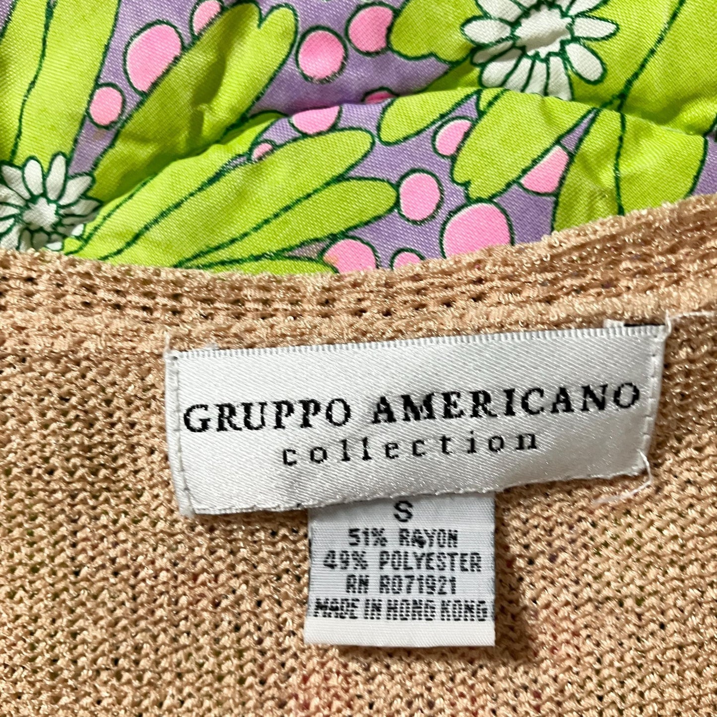 Vintage cardigan top knit tan | S-M | 90 sheer see through Gruppo Americano Collection