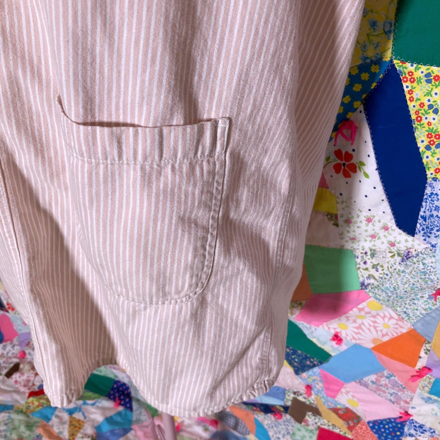 vintage dress 90s | M-L | jumper cottage pink white dusty rose striped academic 1990s Marsh Landing cotton
