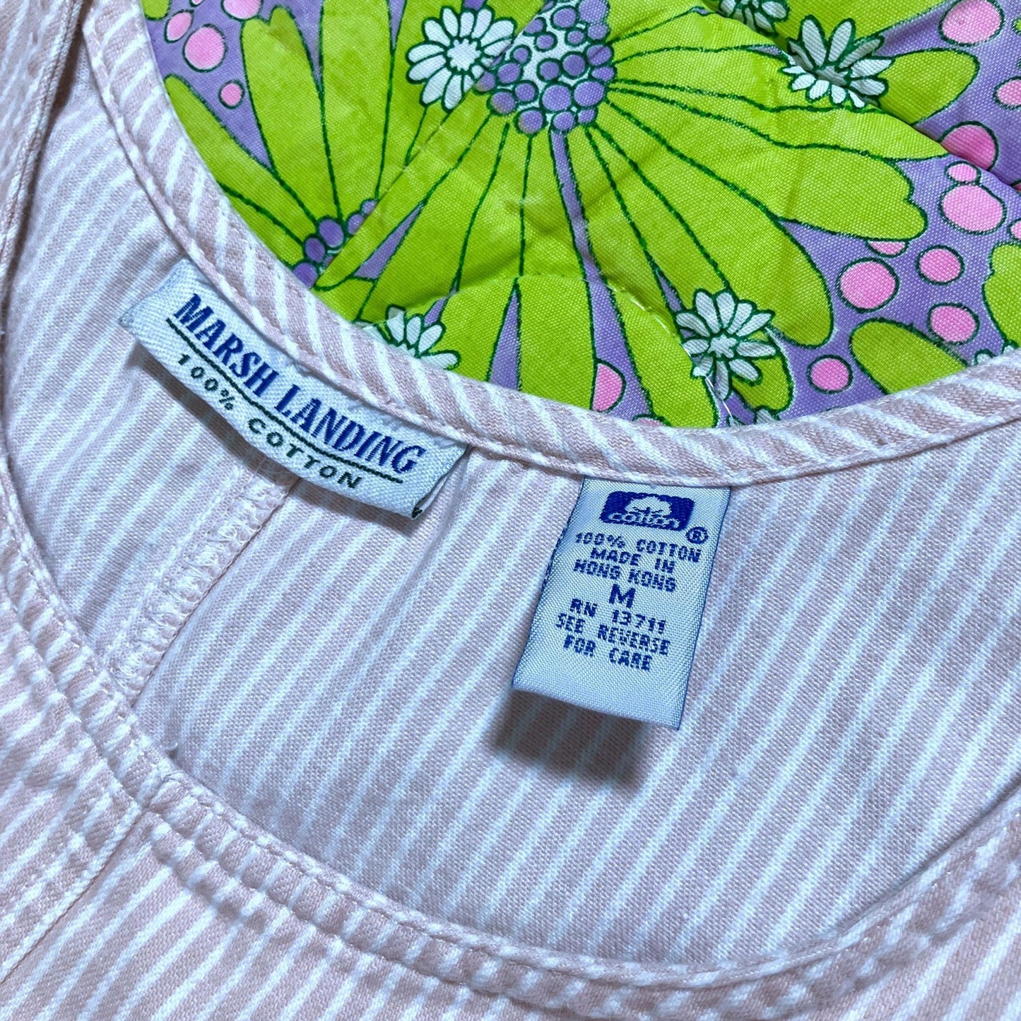 vintage dress 90s | M-L | jumper cottage pink white dusty rose striped academic 1990s Marsh Landing cotton