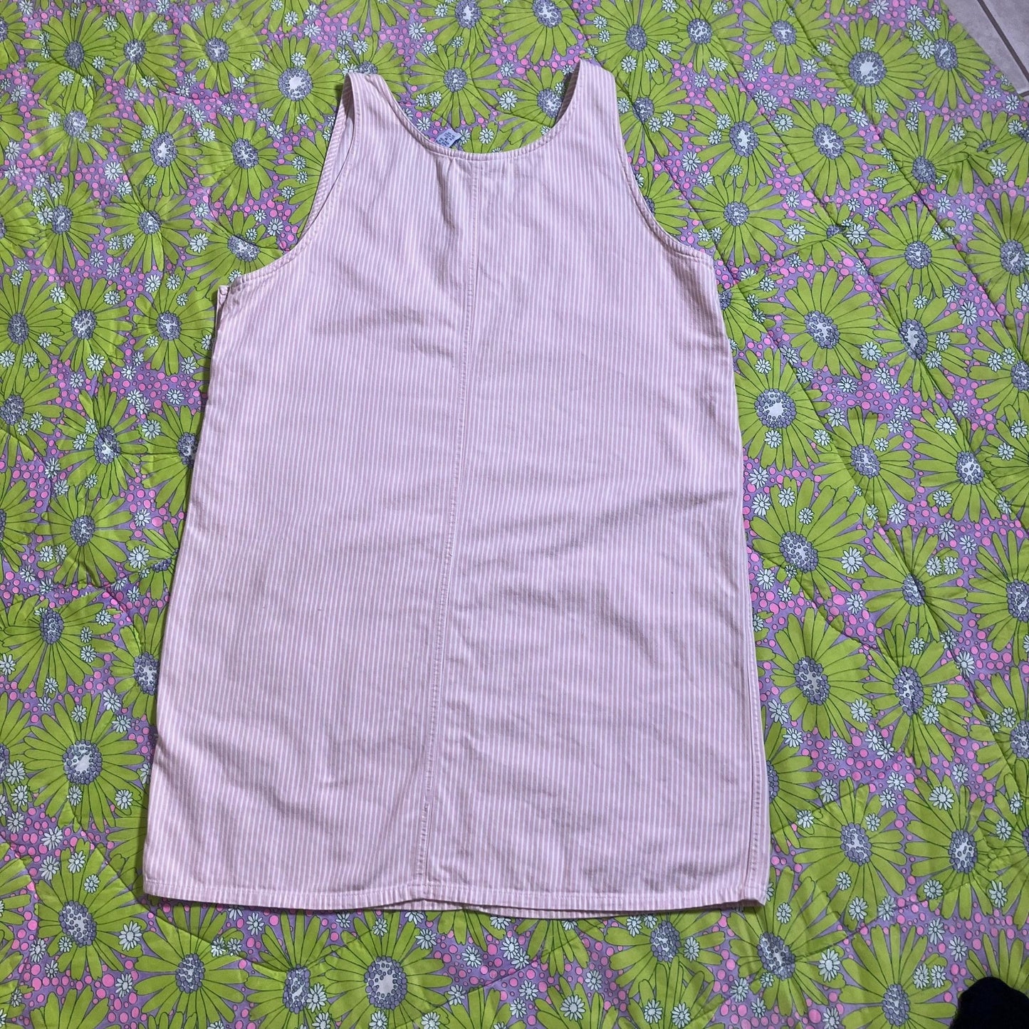 vintage dress 90s | M-L | jumper cottage pink white dusty rose striped academic 1990s Marsh Landing cotton