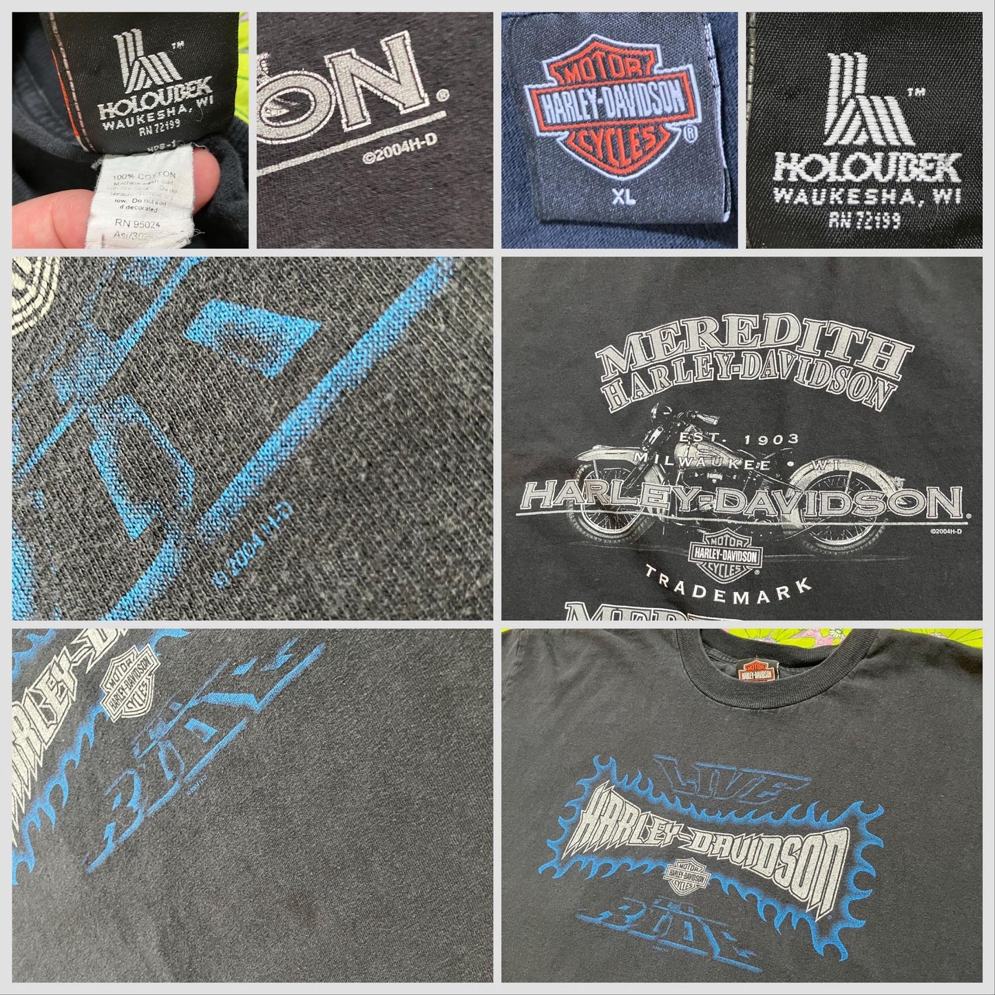 Vintage y2k t shirt harley davidson L-XL black logo graphic H-D Holoubeck Meredith NH 00s