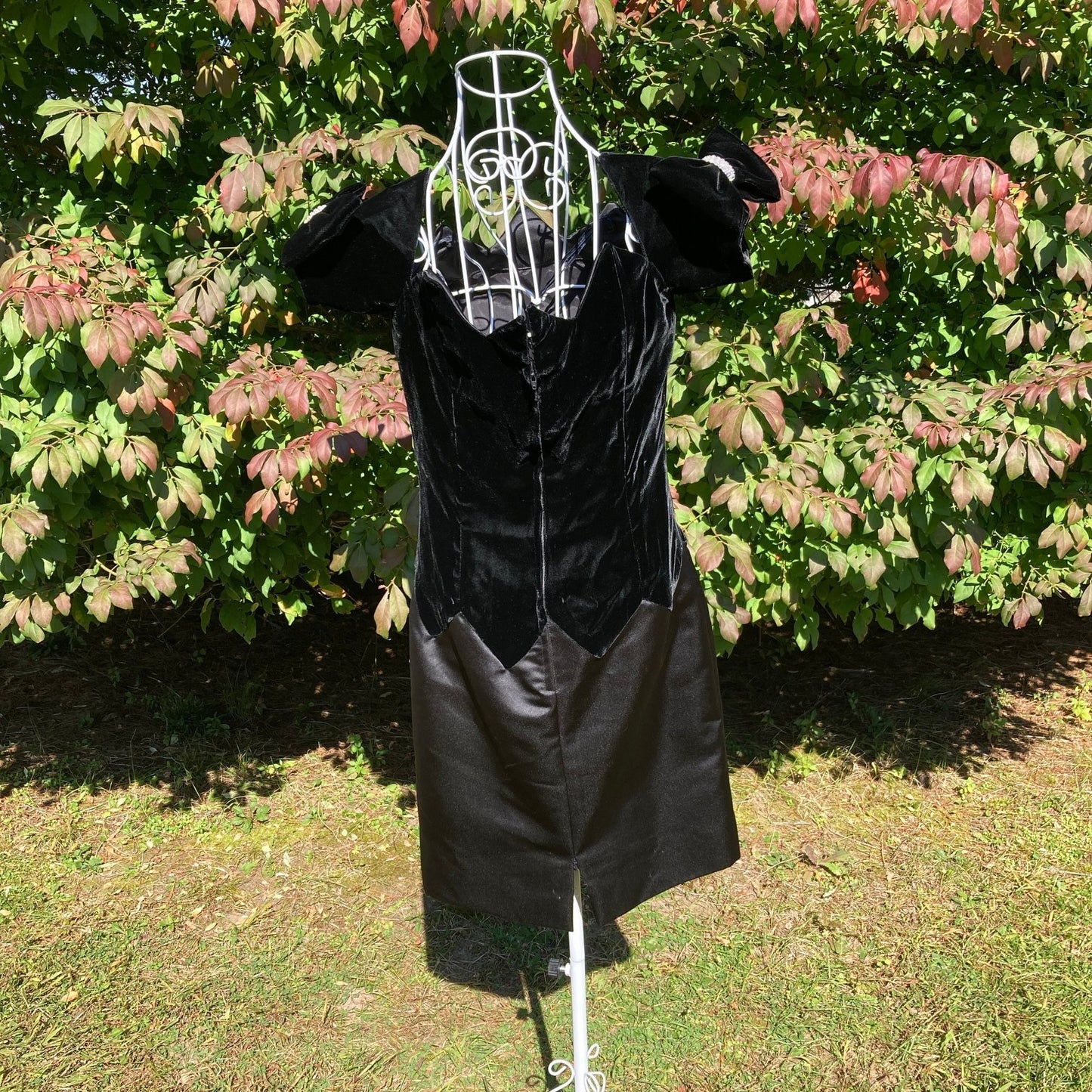 Vintage 80s dress Saks Fifth Avenue velvet black  1980s  bow ILGWU union made satin Evenings by Raul Blanco
