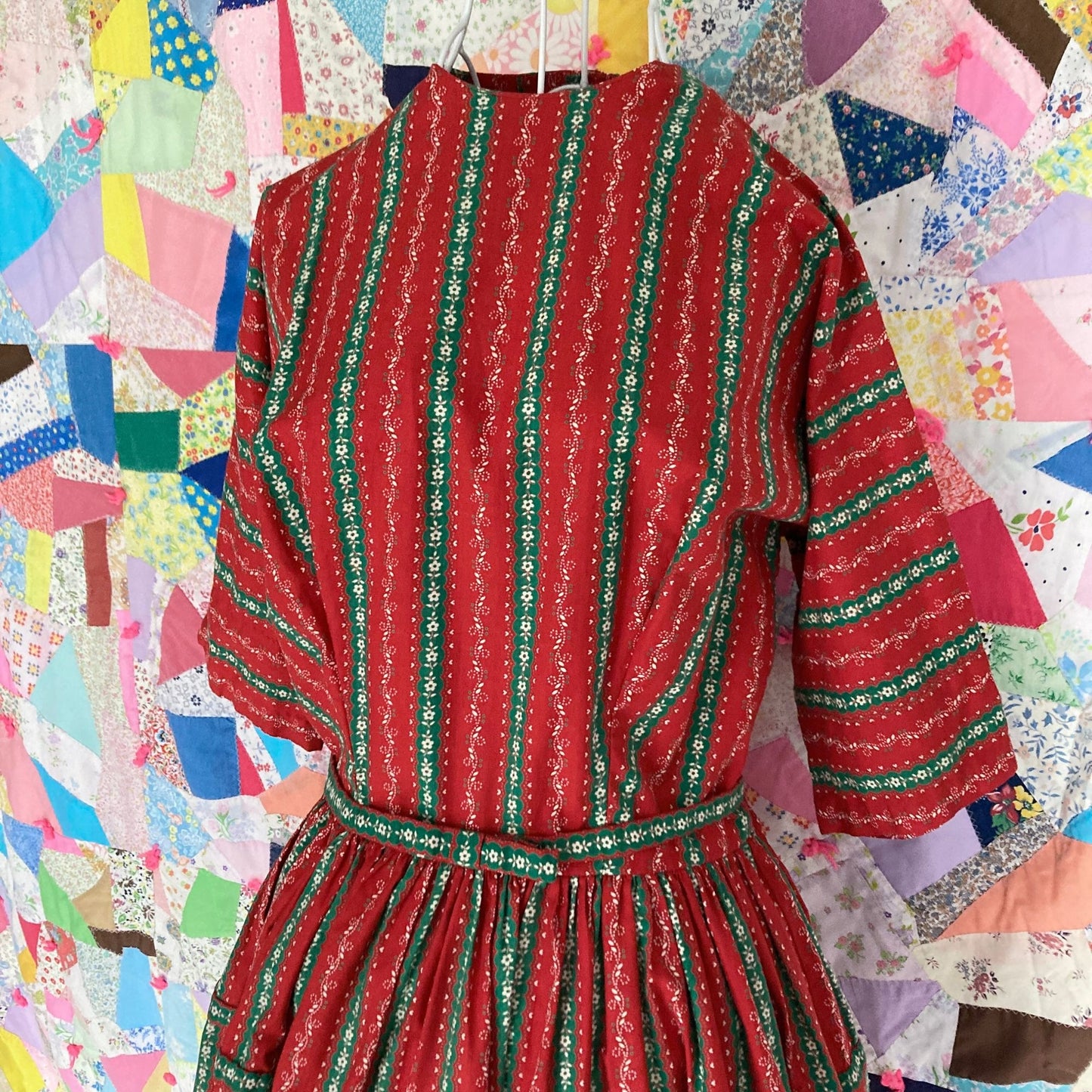 vintage 50s dress red green Lanz Originals | XS-S |1950s holiday christmas bow floral heart