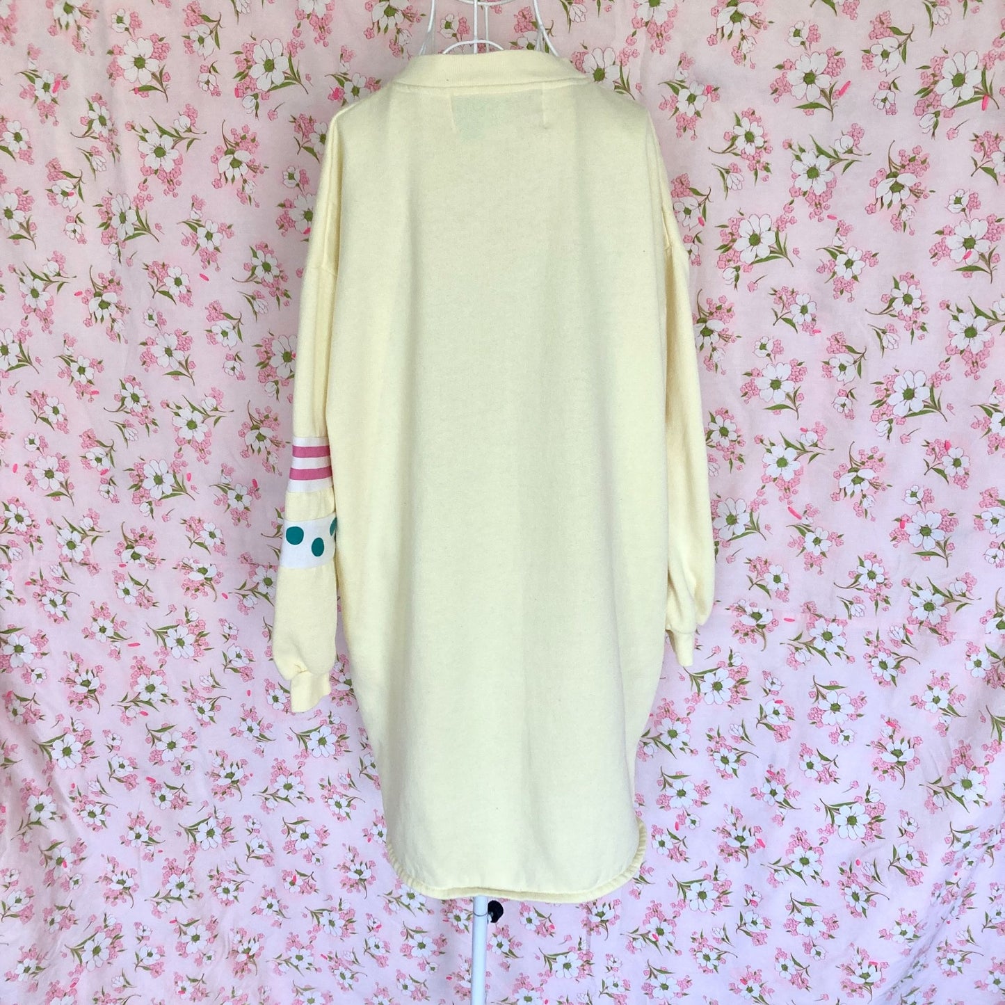 Vintage 80s 90s pastel yellow sweatshirt long | M - L | striped polka dogs Y.E.S. Jodie Arden