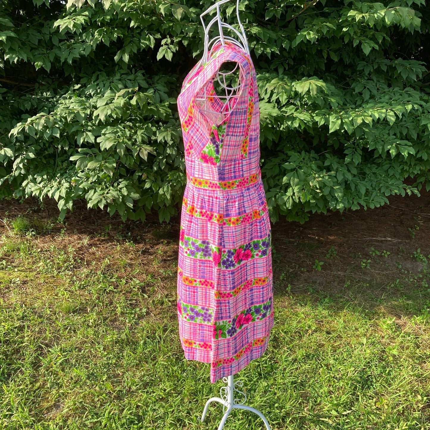 vintage 70S dress  | S  - M  | floral print pink green white psychedelic mod retro 1970s Liberty Circle