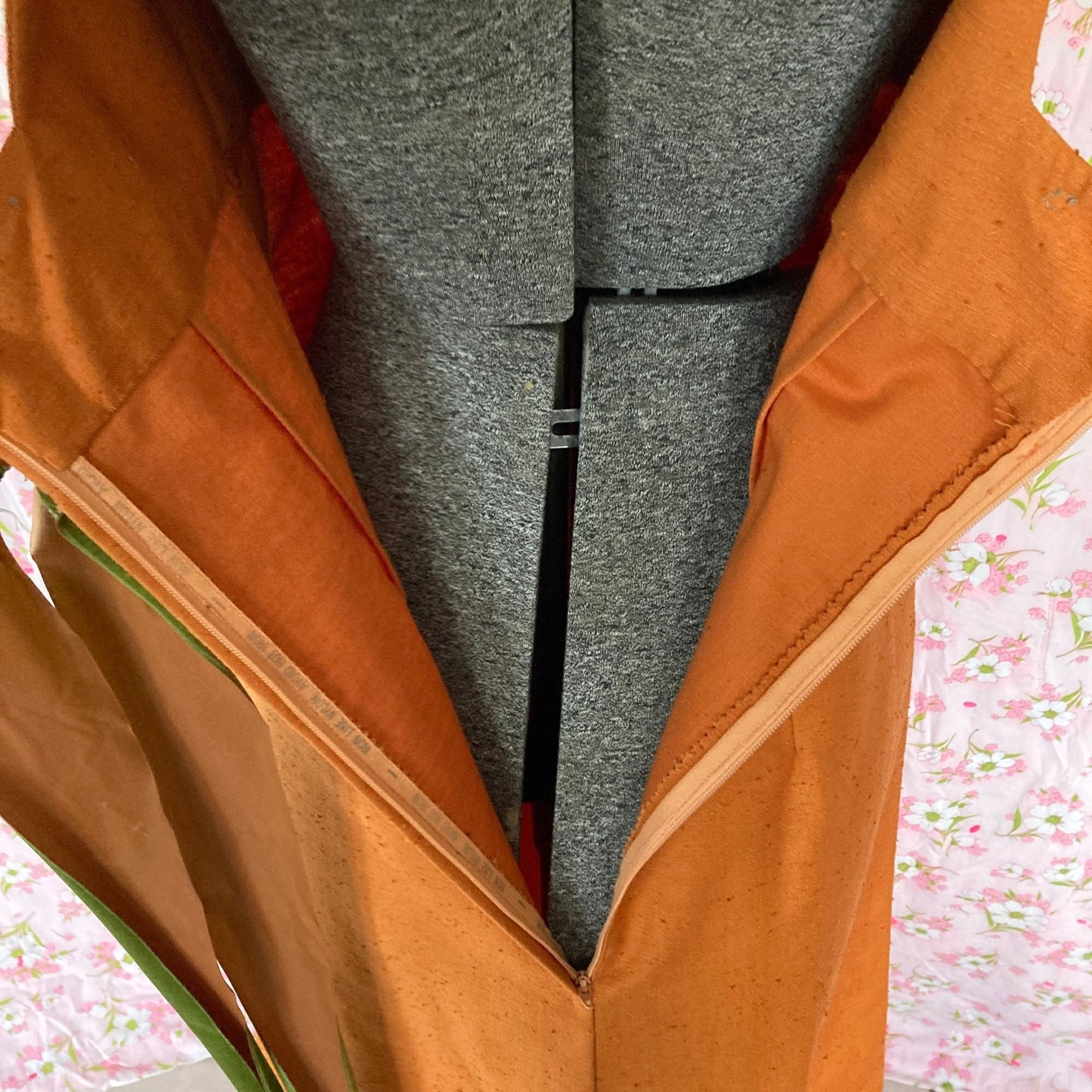 vintage 70s dress |S-M | sleeveless burnt orange  1970s hand made one of a kind rust olive green bow empire waist