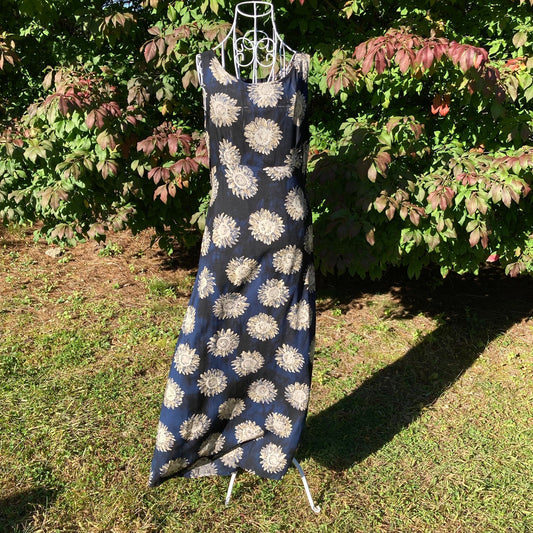 Vintage dress 90s cottage core floral sleeveless 1990s |S-M| tank maxi navy blue yellow Soda Blu