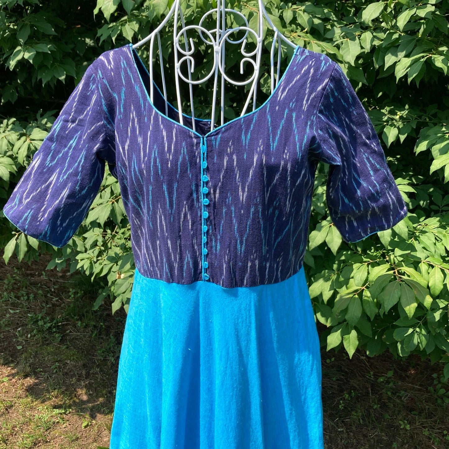 vintage 70s dress  blue teal  | S-M | 1970s handmade