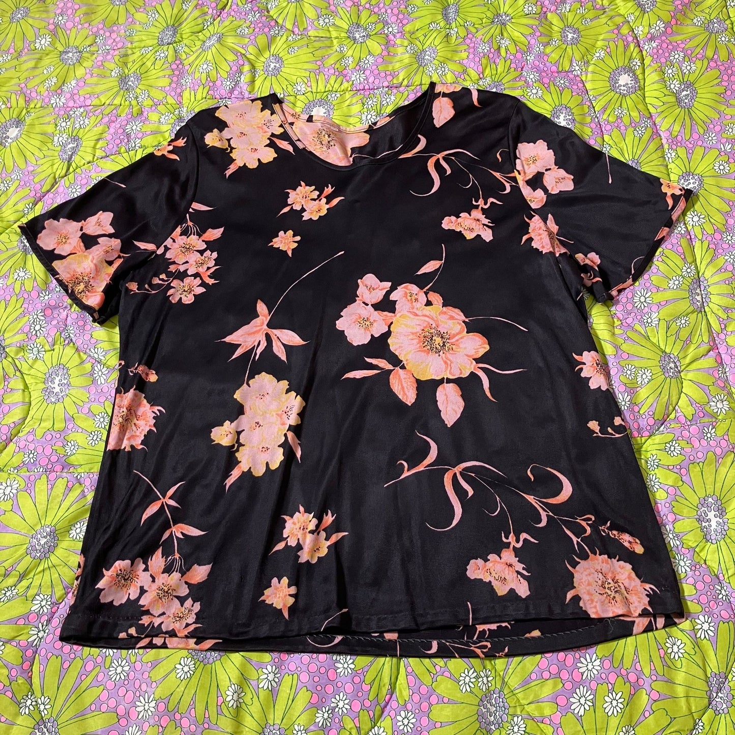 Vintage 60s 70s blouse shirt twin set | M | black floral sheer AS IS flawed 1970s collar collared