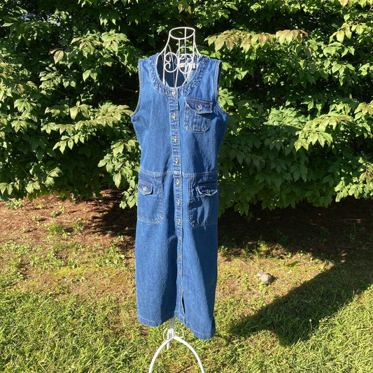 vintage 90s denim dress cottage core midi-maxi 1990s cotton western farmcore jean |S-M| Crossroads