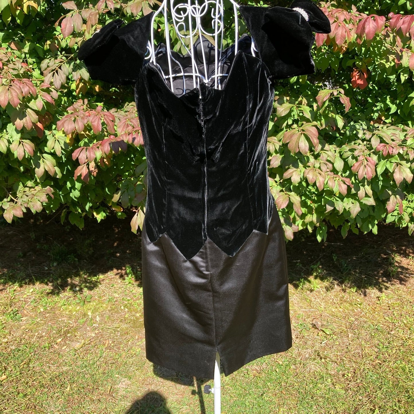 Vintage 80s dress Saks Fifth Avenue velvet black  1980s  bow ILGWU union made satin Evenings by Raul Blanco