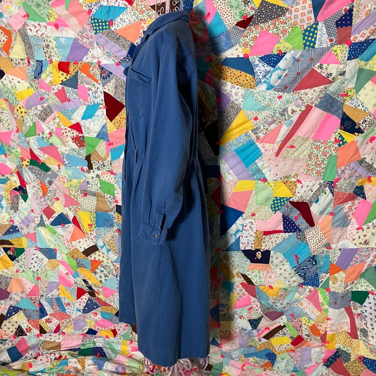 vintage 80s 90s LL Bean dress blue cotton  | L-XL | long sleeve cottage western farm homestead made in USA