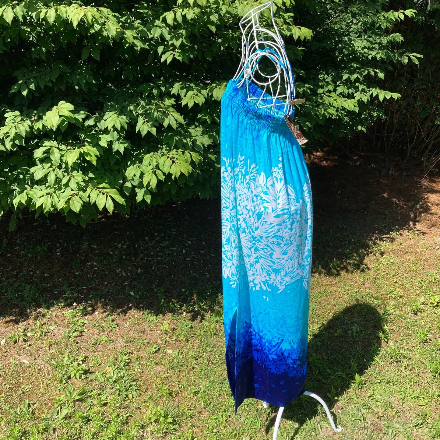 Vintage 70s deadstock dress blue teal print XS-M 1970s floral swim beach DeWeese Design nwt