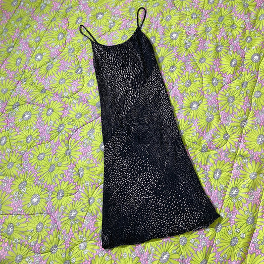 vintage 90s y2k slip dress 1990s  black grey white dot abstract print formal party French Connection | XS | 25 in waist |