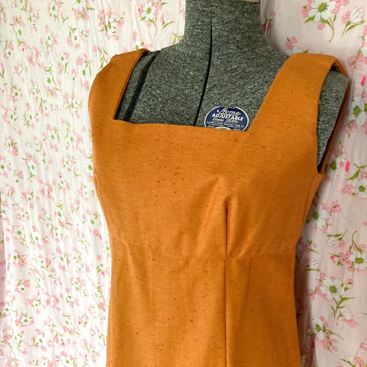 vintage 70s dress |S-M | sleeveless burnt orange  1970s hand made one of a kind rust olive green bow empire waist