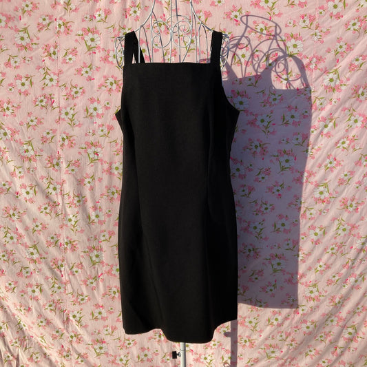 vintage dress 90s | S-M | black minimal 1990s square neck