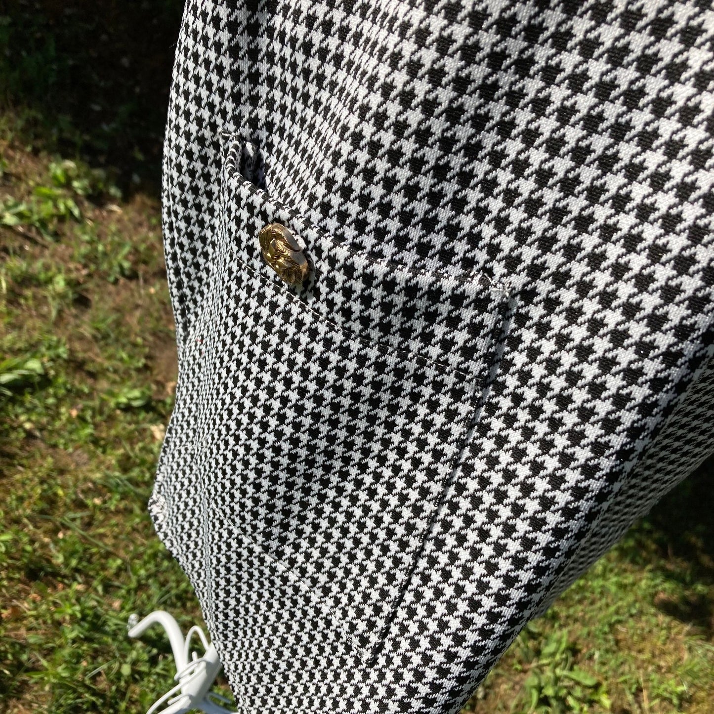 Vintage 70s dress 1970s  houndstooth |S-M| black white shift