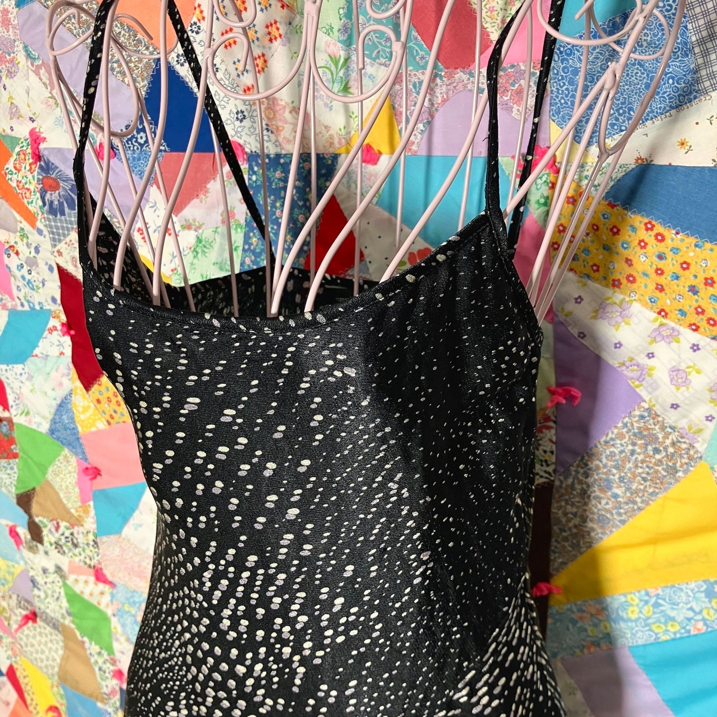 vintage 90s y2k slip dress 1990s  black grey white dot abstract print formal party French Connection | XS | 25 in waist |