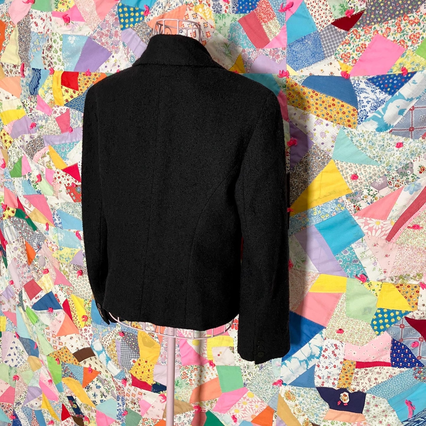 Vintage 90s blazer black  |S-M| 90s  Ann Taylor wool blend textured short USA made