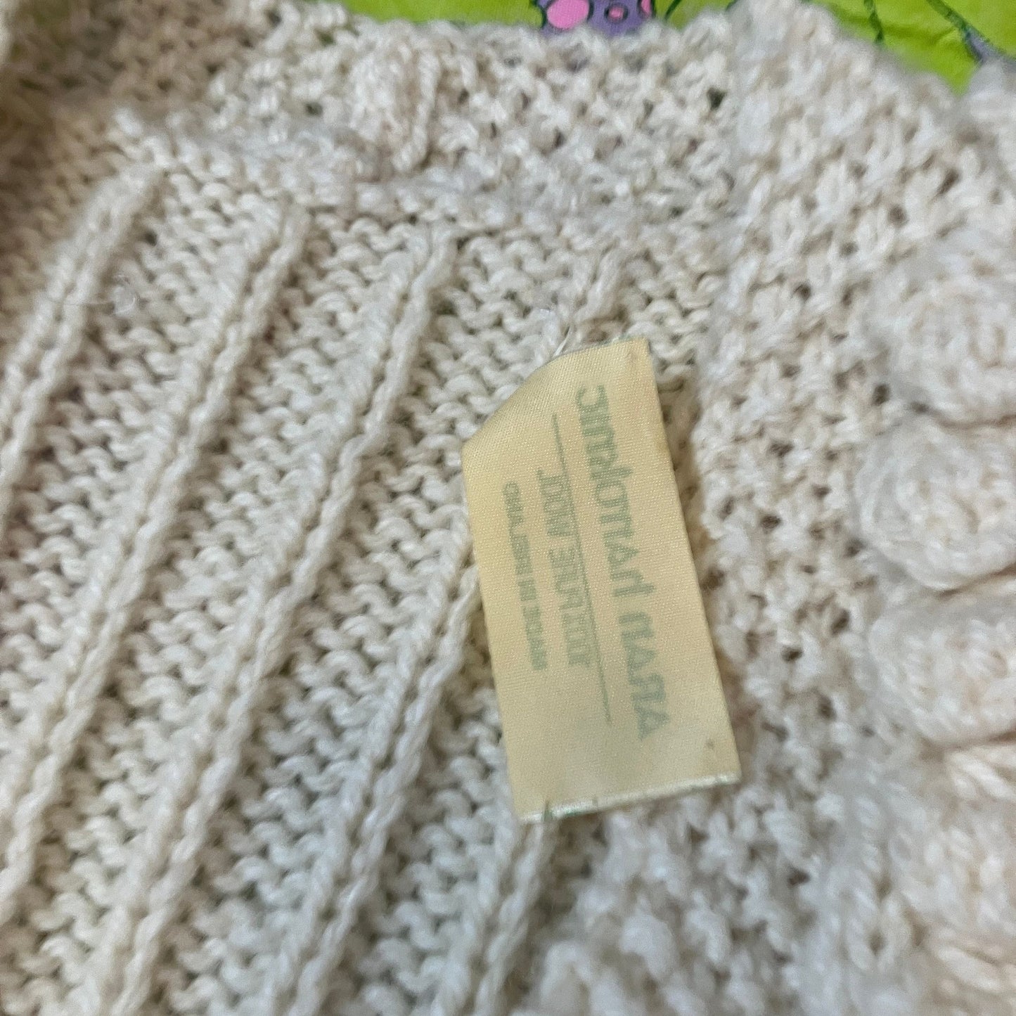 vintage 70s vest cable knit Ireland aran  chunky floral pink purple fisherman button front cardigan made in ireland wool heavy