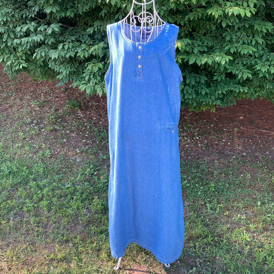 vintage cottage core denim dress 1990s cotton western farmcore jean maxi jumper |S-M| Original TY Wear