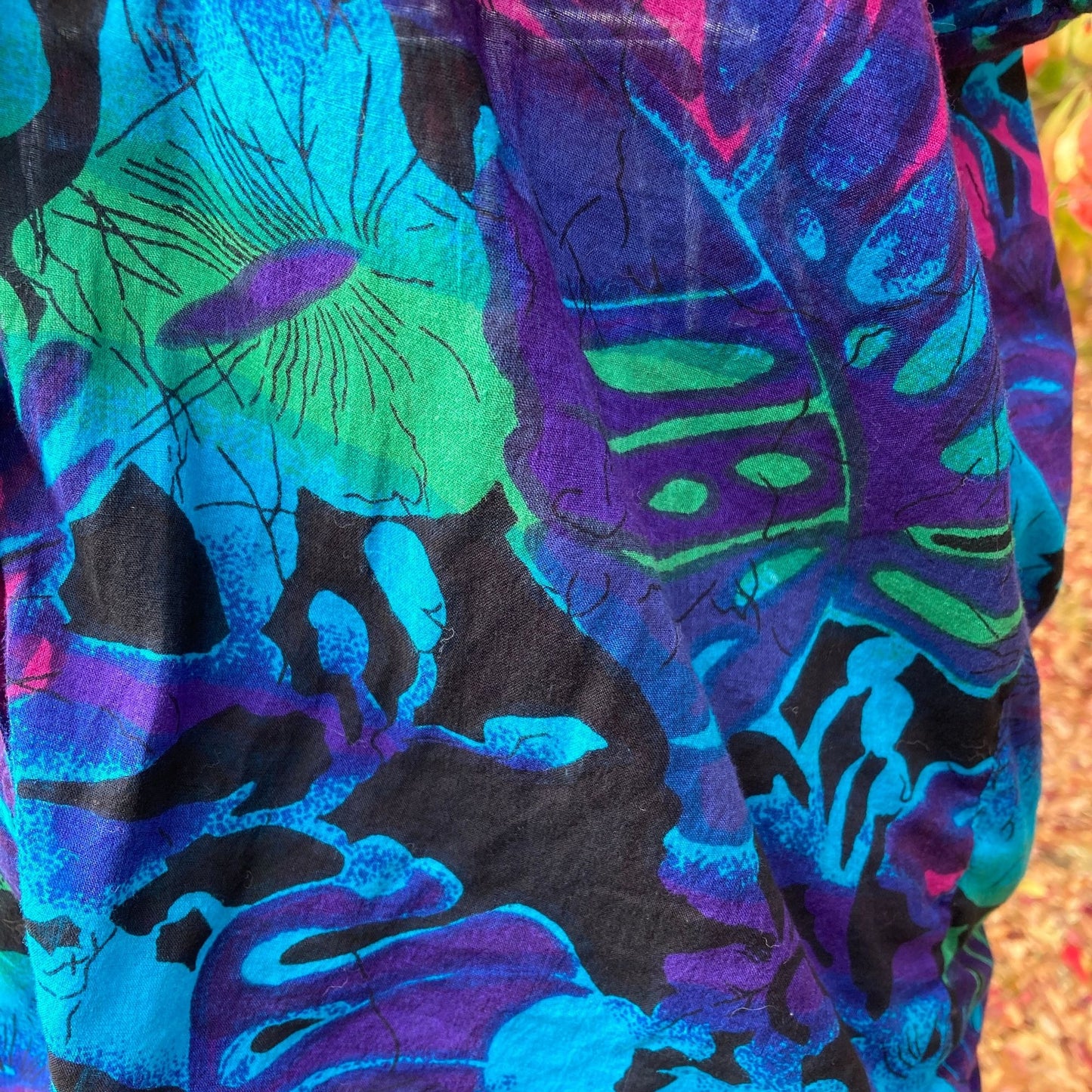 Vintage 80s 90s shorts and top matching set | XS-S  |  black green blue purple cotton  floral two piece 1980s Contrasts