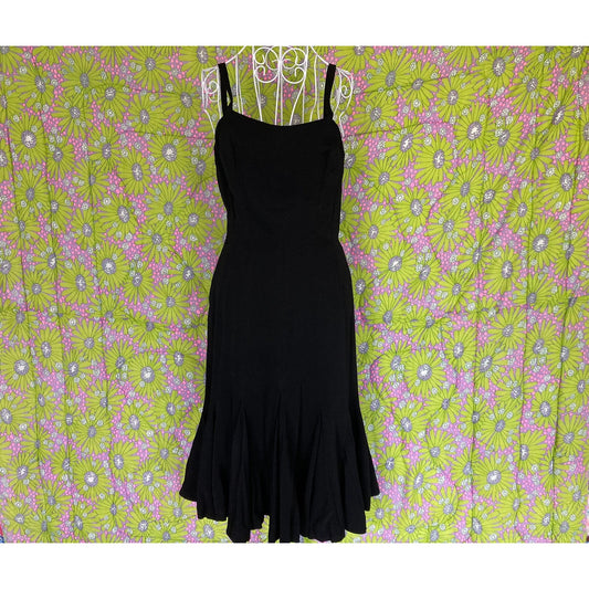 Vintage 40s 50s black dress S-M Lord and Taylor tank trumpet silhouette