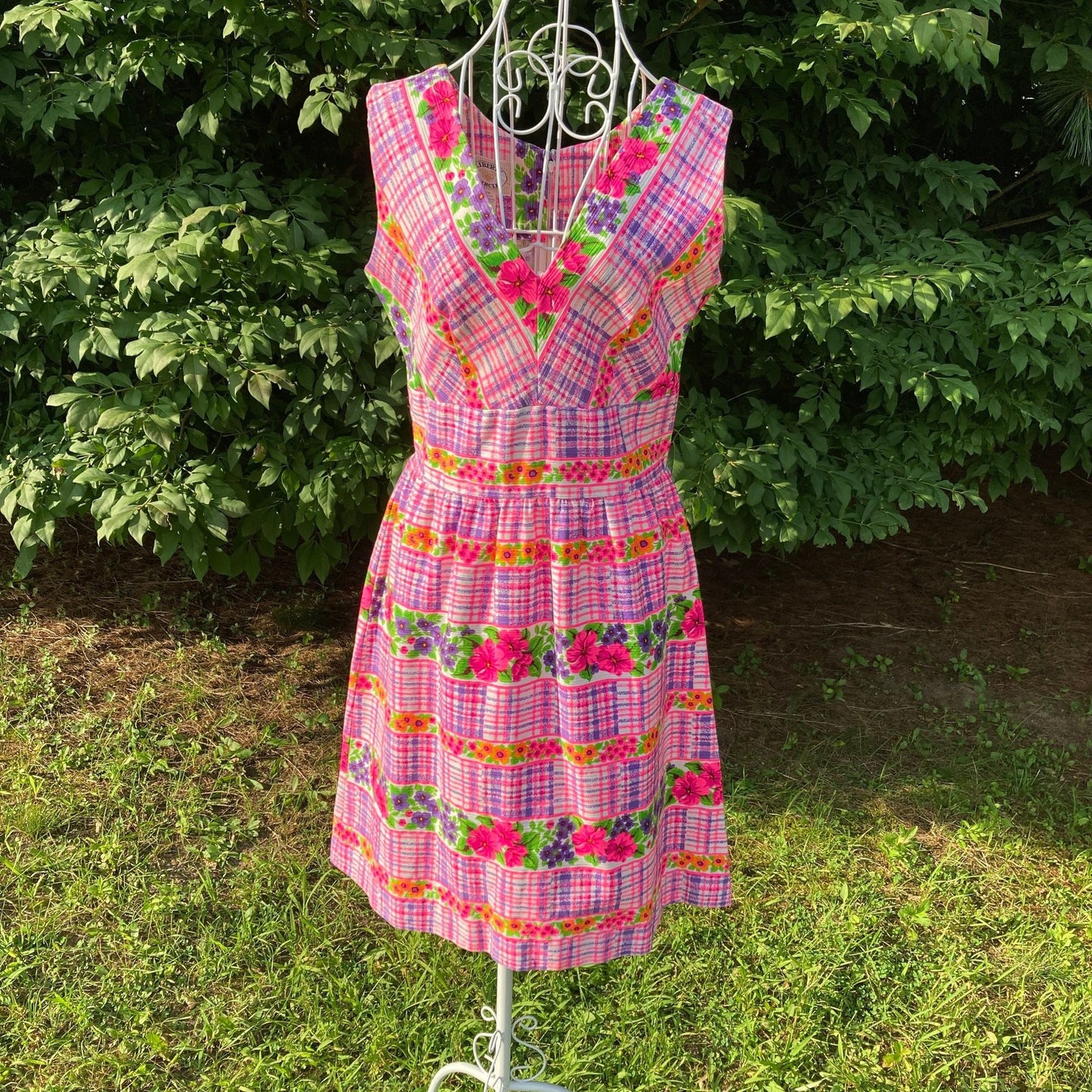 vintage 70S dress  | S  - M  | floral print pink green white psychedelic mod retro 1970s Liberty Circle
