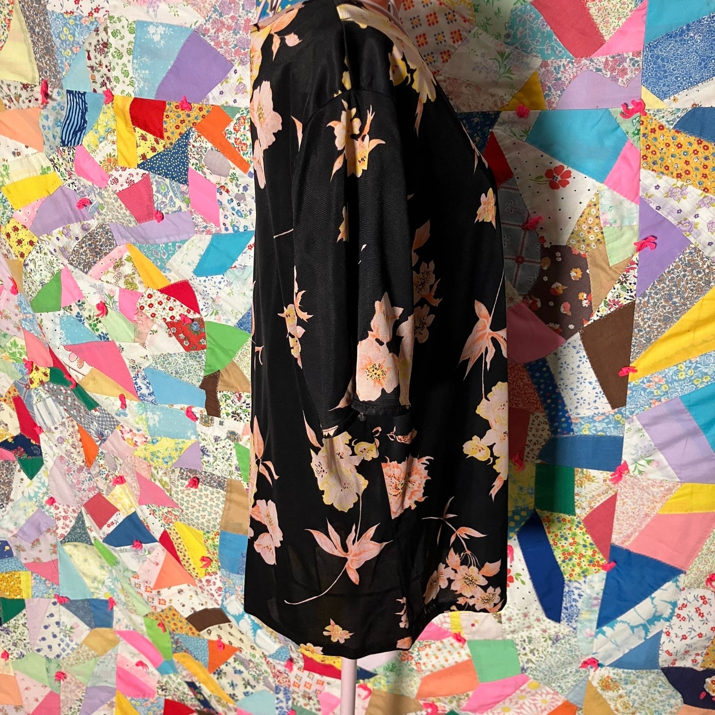 Vintage 60s 70s blouse shirt twin set | M | black floral sheer AS IS flawed 1970s collar collared