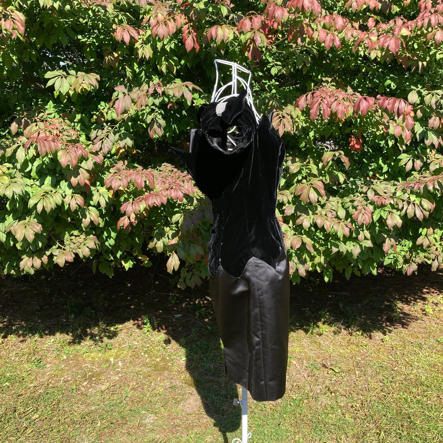 Vintage 80s dress Saks Fifth Avenue velvet black  1980s  bow ILGWU union made satin Evenings by Raul Blanco