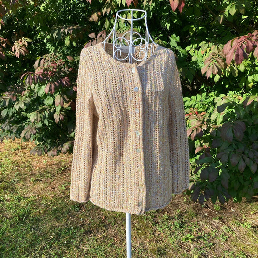 Vintage crochet cardigan  90s | S - M | sweater 1990s open knit weave work Susan Bristol