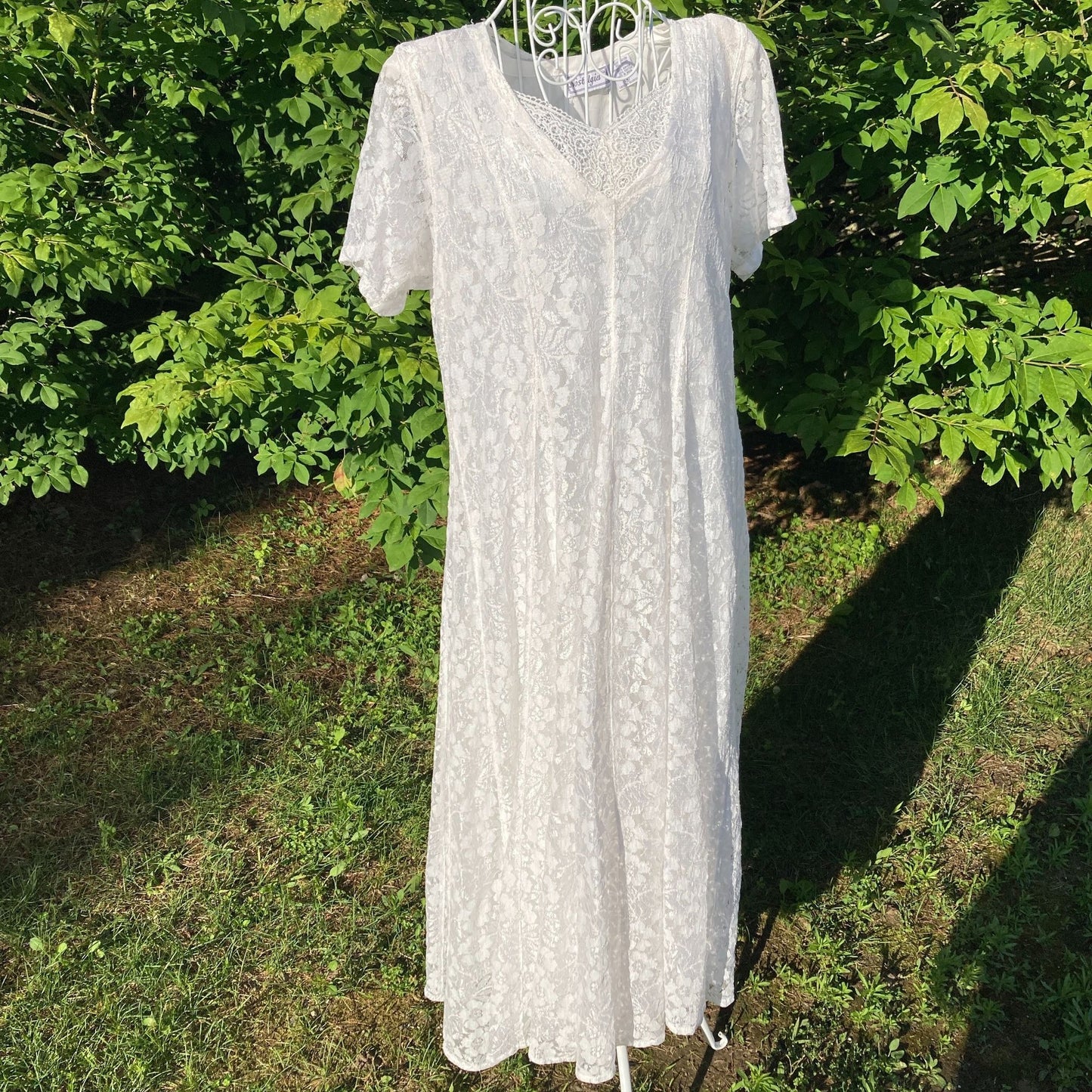 vintage White lace 80s 90s dress | S-M | see through overlay Nostalgia