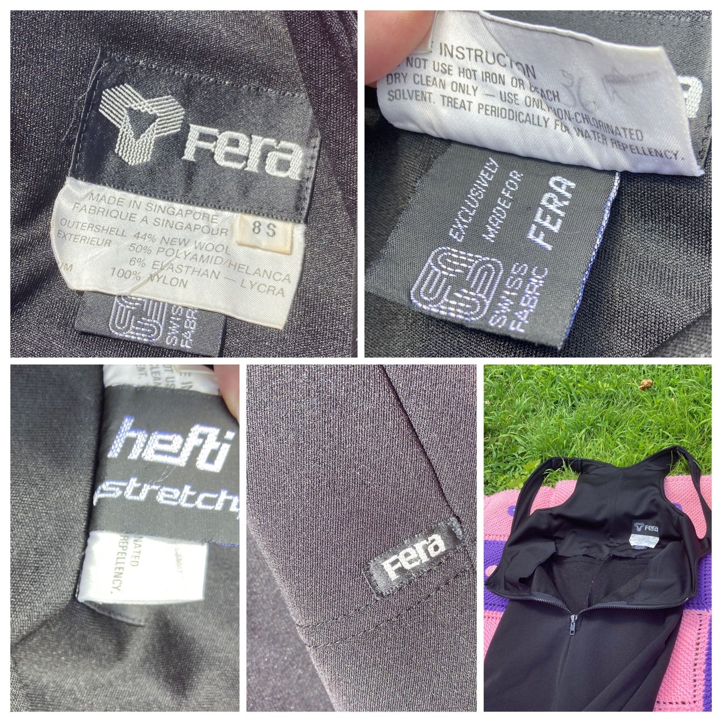 Vintage 70s Fera ski jumpsuit utility suit snow pants stirrup black 1970s