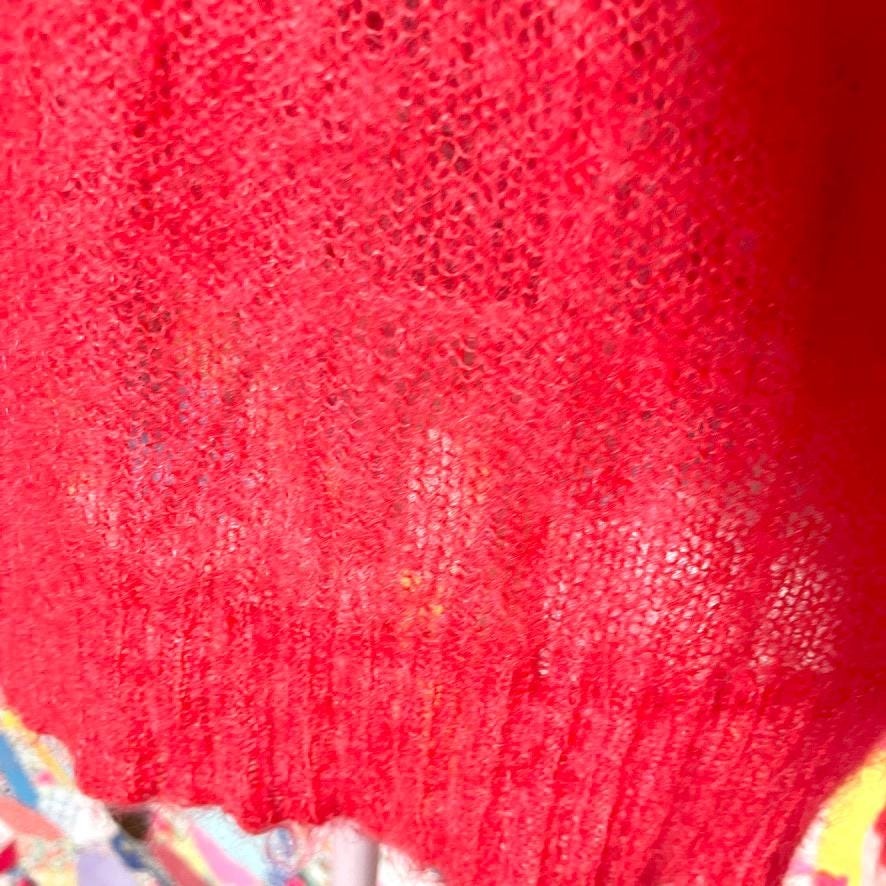 Vintage 90s y2k sweater | XS-S |  bright reddish pink mohair blend fuzzy  DKNY  deep v