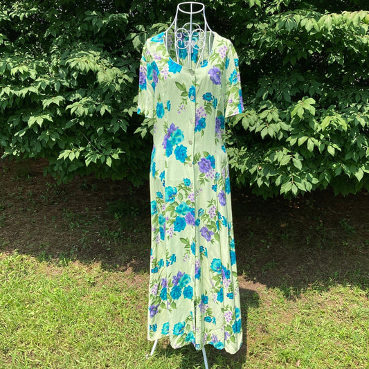 vintage cottage core dress floral  90s sage green flowers | S-M | farmcore JBS pastel