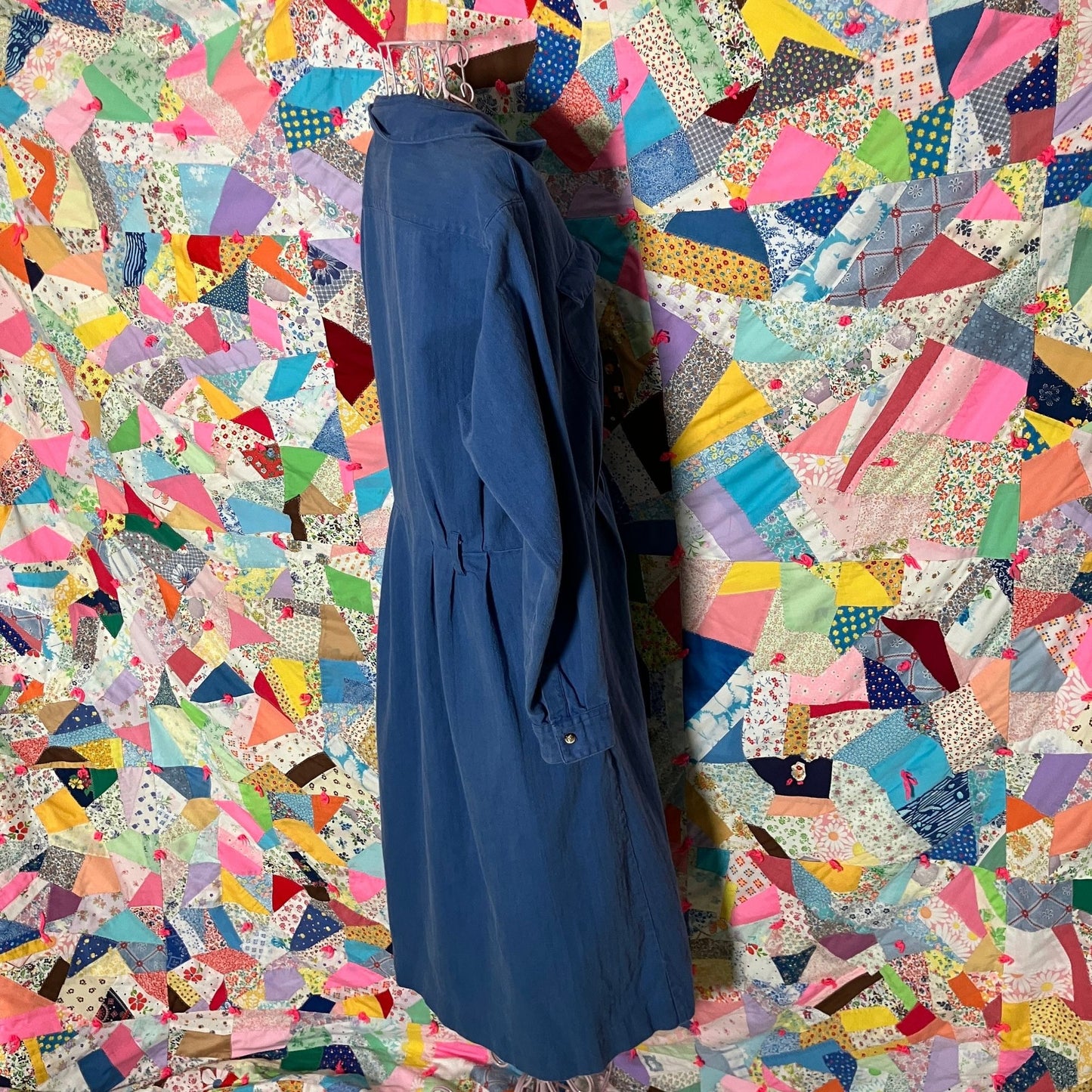 vintage 80s 90s LL Bean dress blue cotton  | L-XL | long sleeve cottage western farm homestead made in USA