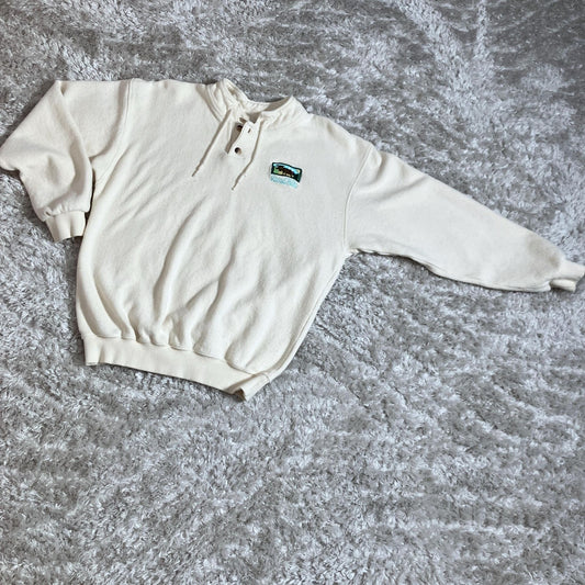 Vintage 90s sweatshirt Grand Teton | M - L | destination oat embroidered moose cotton quarter  button up  WORKS