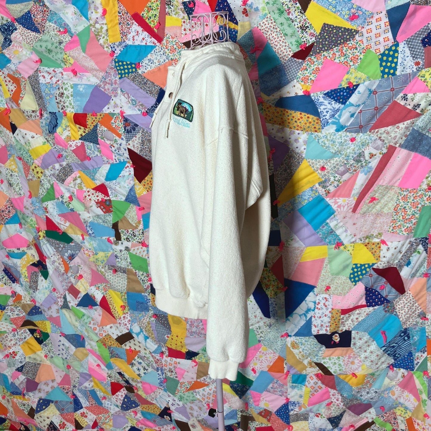 Vintage 90s sweatshirt Grand Teton | M - L | destination oat embroidered moose cotton quarter  button up  WORKS