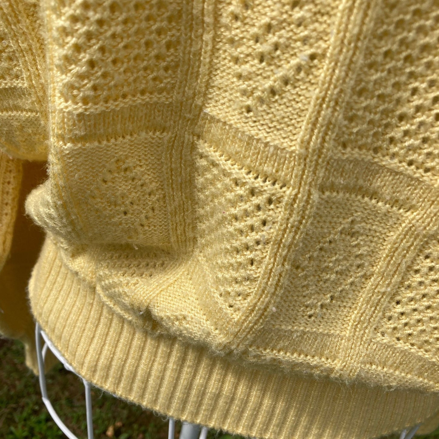 Vintage crochet sweater knit pastel yellow | S - M | soft 70s  open work weave Kenneth Too!