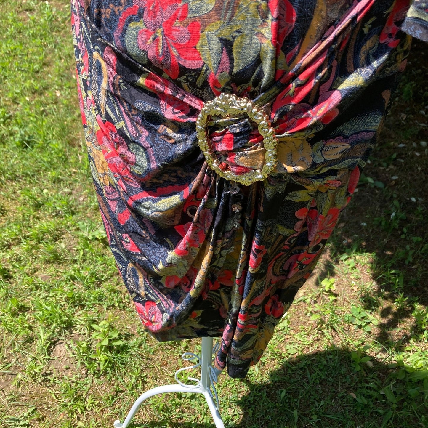 vintage 80s dress green red pink paisley floral print | S-M | dark floral How Sweet It Is belted