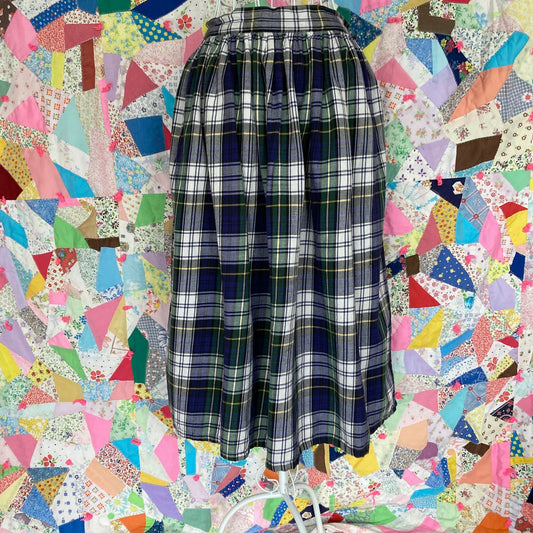 vintage 80s 90s skirt cottage core plaid | XS-S | 25 in waist | blue green white 1980s 1990s Sorrel western farmcore