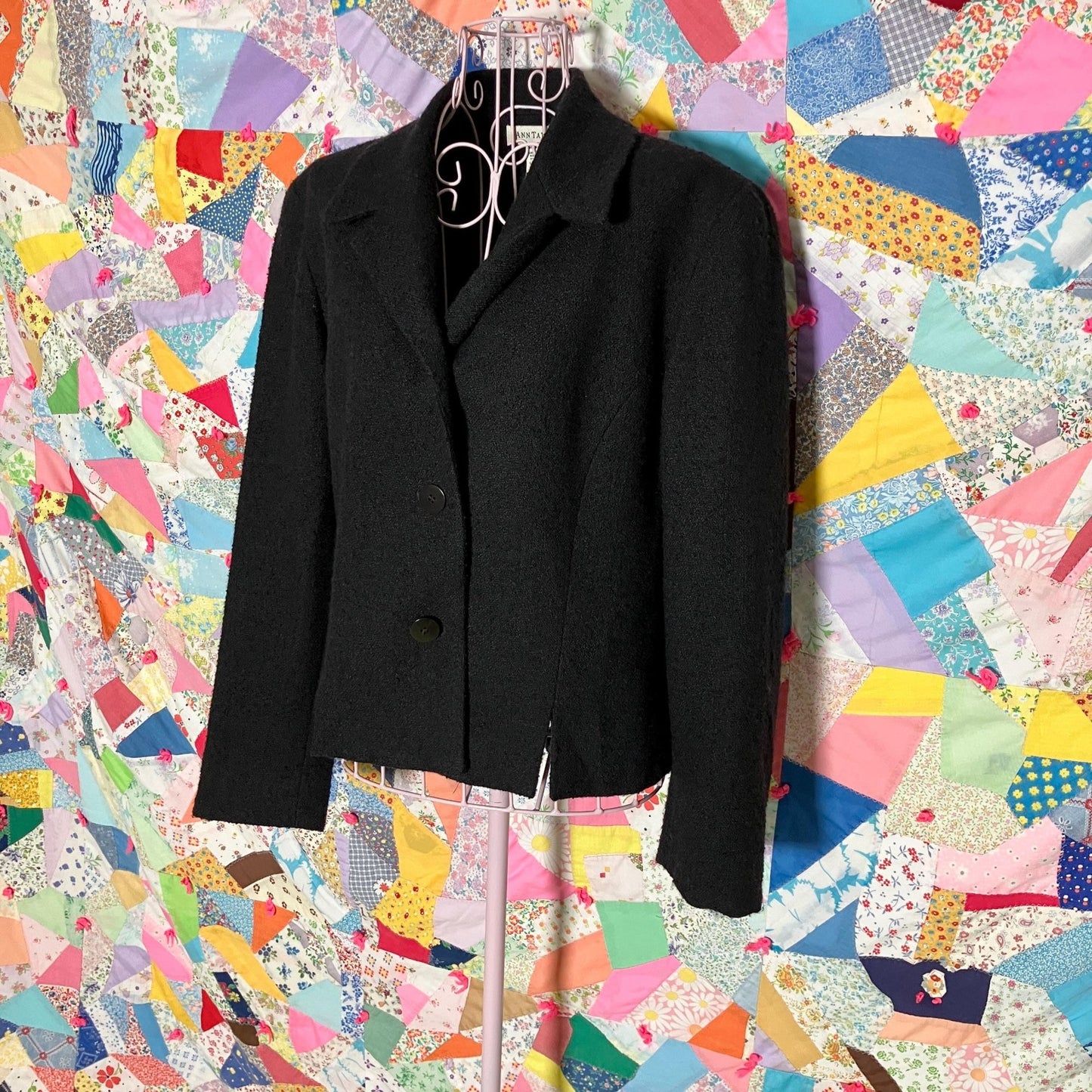 Vintage 90s blazer black  |S-M| 90s  Ann Taylor wool blend textured short USA made