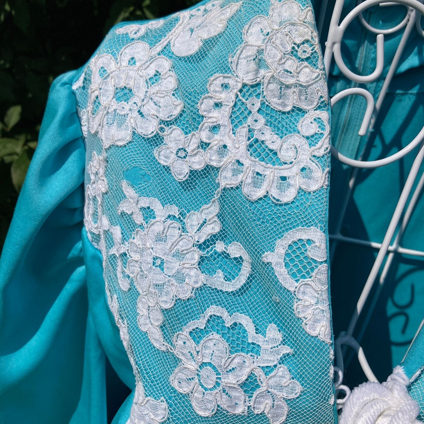 Vintage 70s prairie dress 1970s | S-M | pastel teal maxi balloon bishop sleeve lace