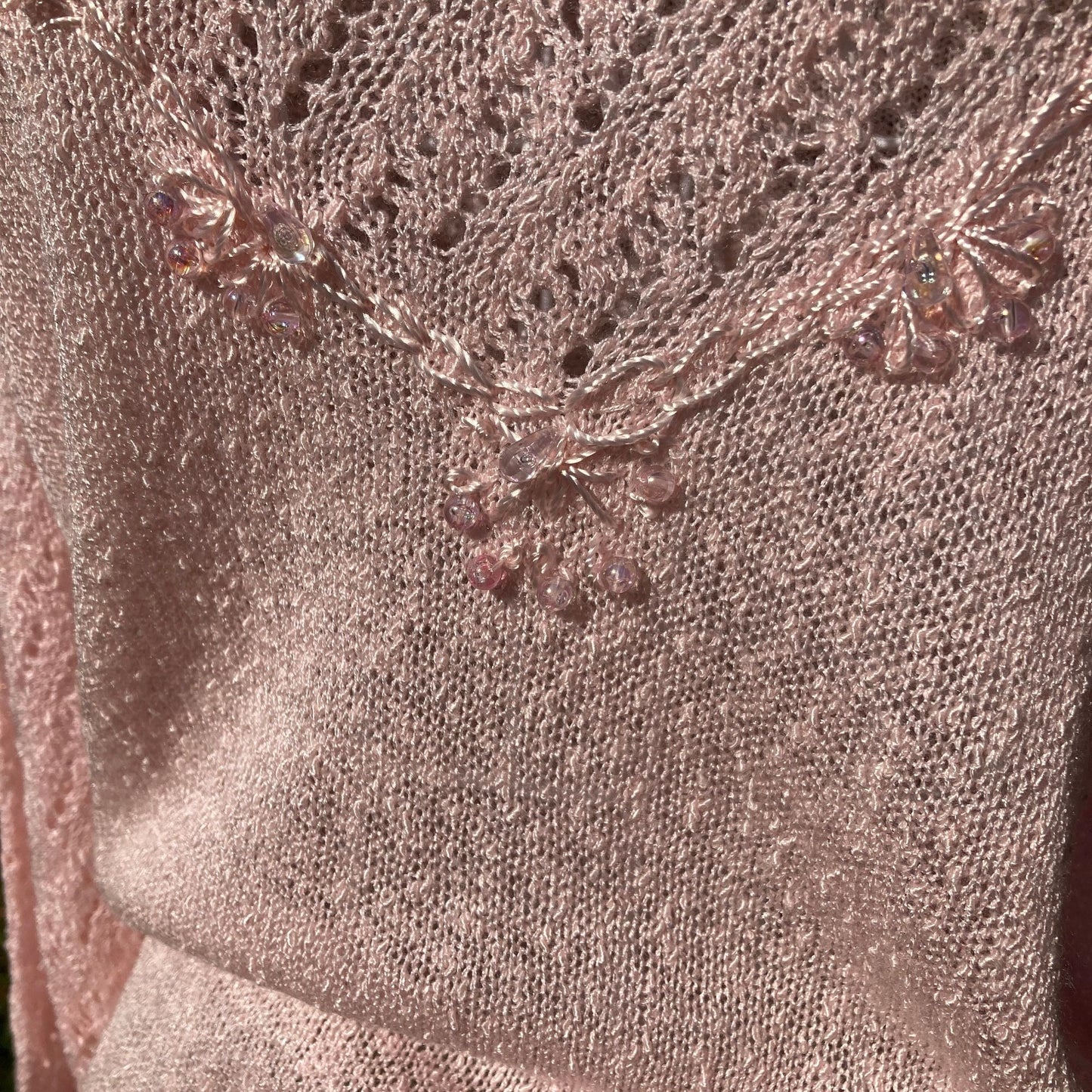 Vintage 80s 90s  sweater pastel pink beaded 1990s fairy kei kawaii crochet Exclusive Imports