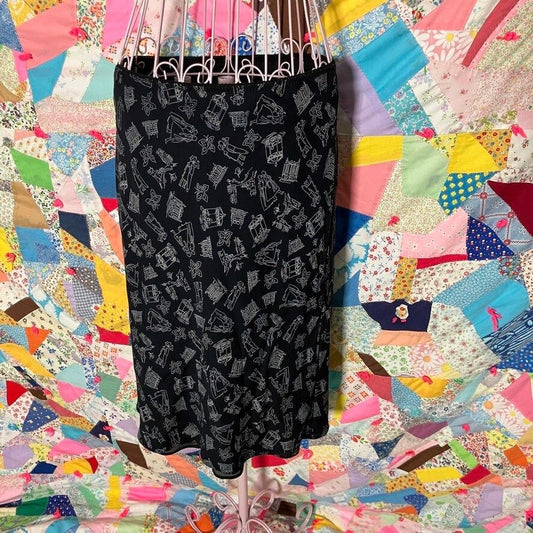 vintage 90s y2k skirt black white novelty print butterfly figural architecture  | S-M | Nine West