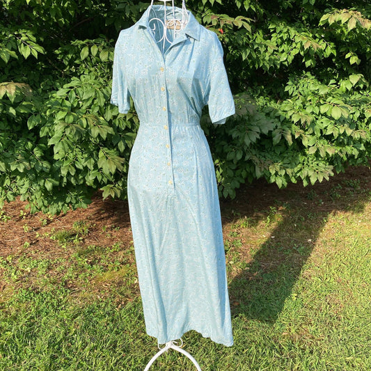 vintage cottage core dress 1990s | S - M |pastel floral light blue Liz Claiborne