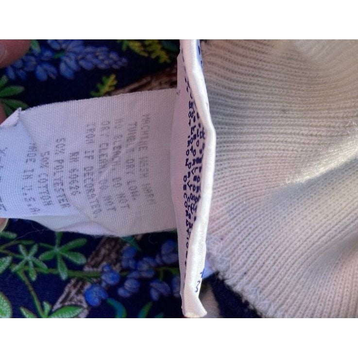 Vintage 80s grandma sweatshirt cottage Morning Sun navy blue floral |M-L| collared 1980s wheel wildflower cattails country