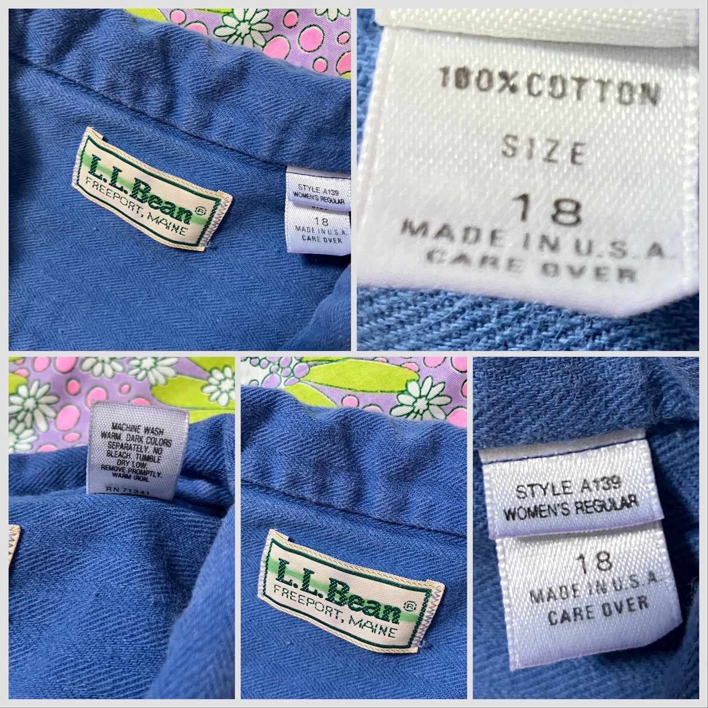 vintage 80s 90s LL Bean dress blue cotton  | L-XL | long sleeve cottage western farm homestead made in USA