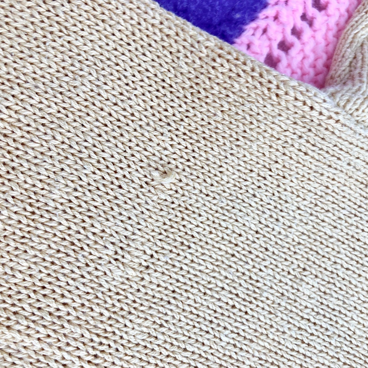 vintage 90s sweater  long sleeve pink tan light butter yellow 1990s geometric southwest mended repaired Autograph American Clothing